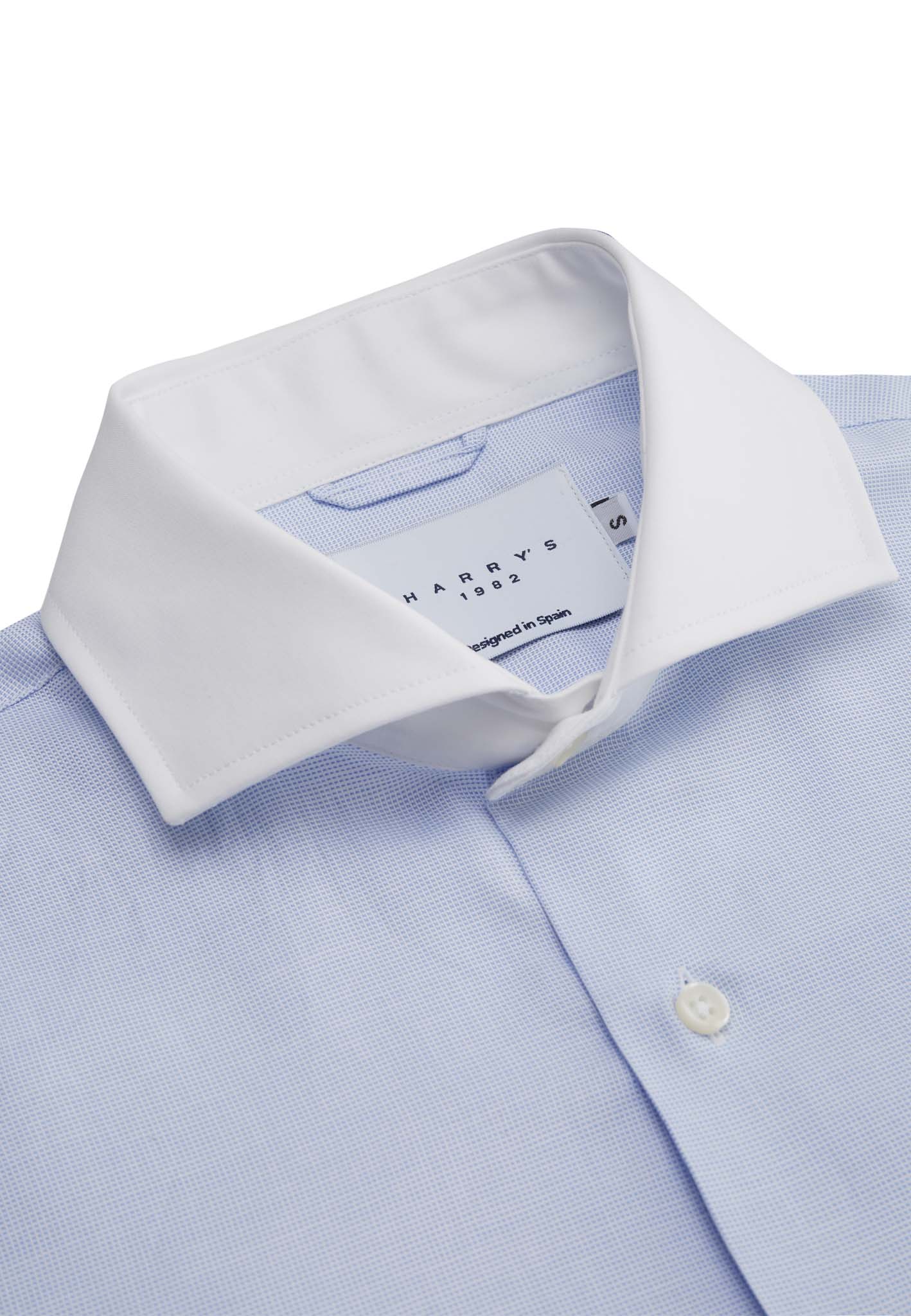 CAMISA AZCA CELESTE CUELLO BLANCO