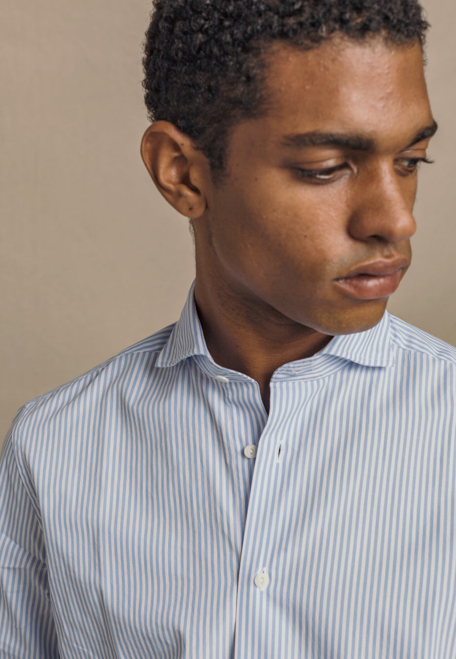 {{ tipo de producto }} CAMISA RAYAS ALGODÓN CELESTE - Harrys 1982