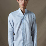 CAMISA LINO CUELLO MAO CELESTE