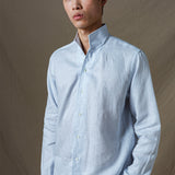 CAMISA LINO CUELLO MAO CELESTE