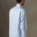 CAMISA LINO CUELLO MAO CELESTE