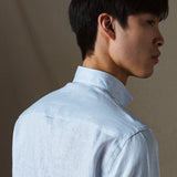 CAMISA LINO CUELLO MAO CELESTE