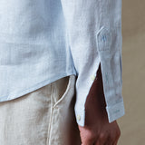 CAMISA LINO CUELLO MAO CELESTE