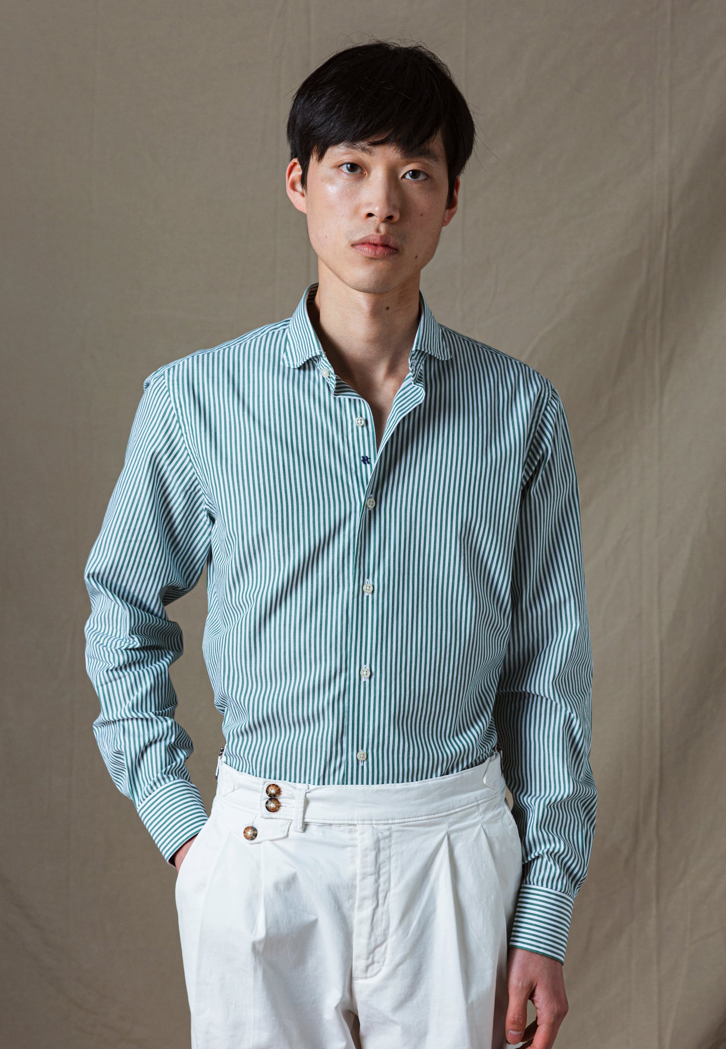 CAMISA RAYAS ALGODÓN VERDE