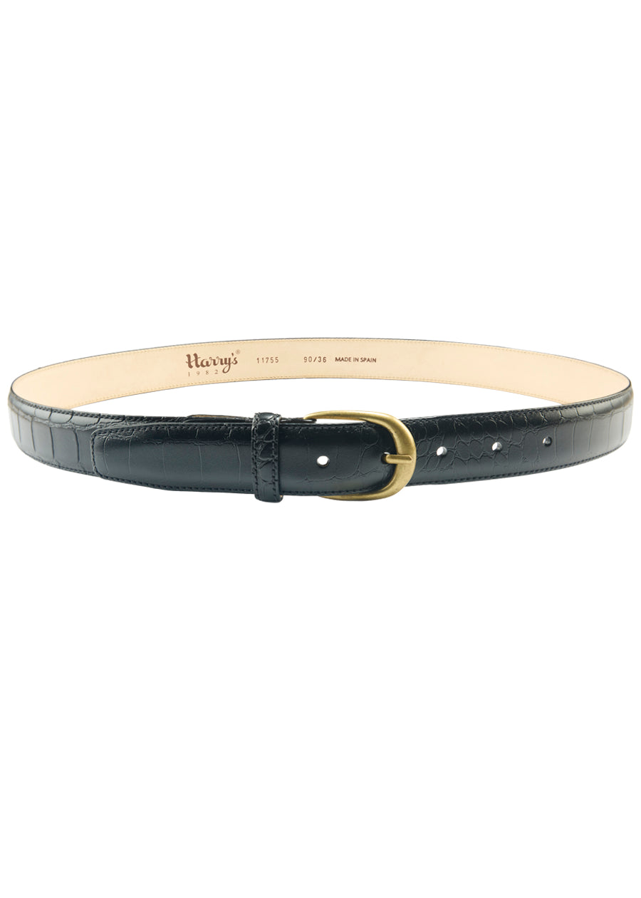 BLACK CROC-EFFECT LEATHER BELT