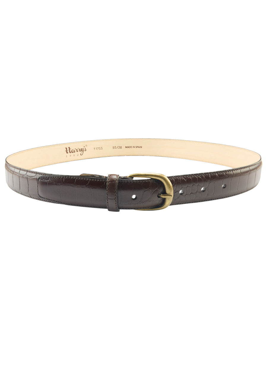 BROWN CROC-EFFECT LEATHER BELT