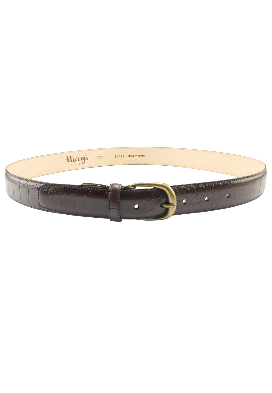 BROWN CROC-EFFECT LEATHER BELT