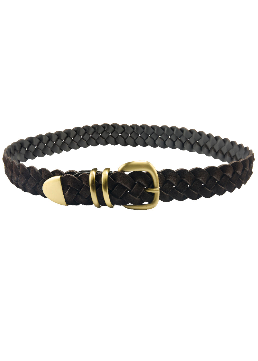 BROWN BRAIDED SUEDE BELT