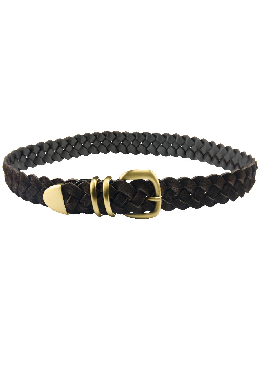 BROWN BRAIDED SUEDE BELT