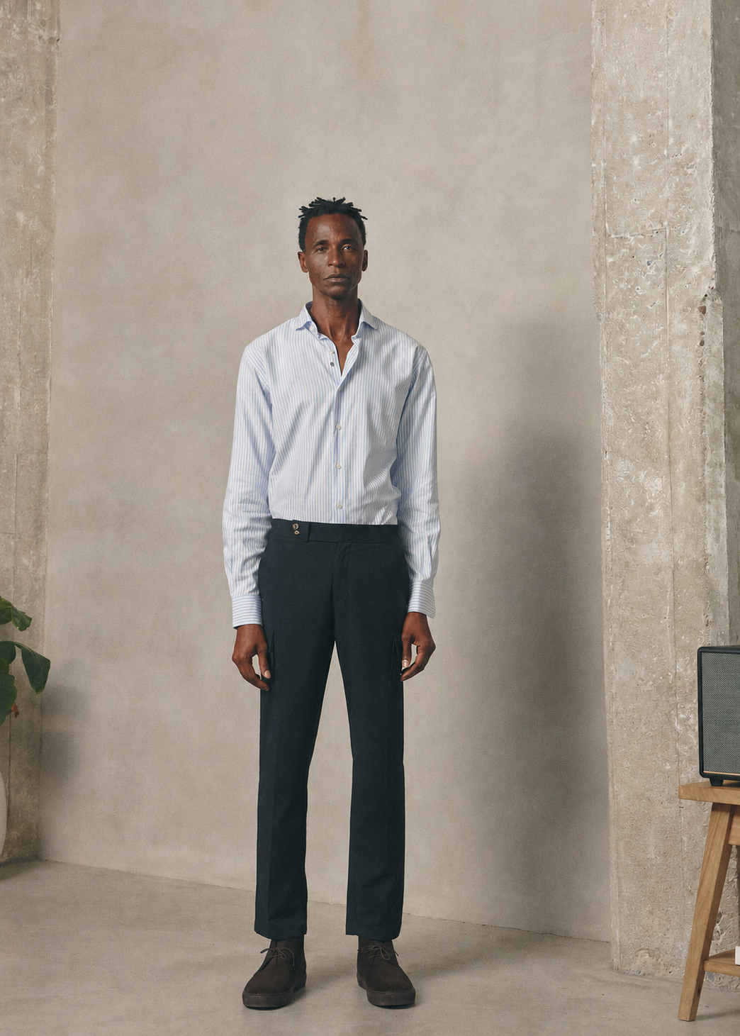 NAVY NYLON TROUSERS WITH SIDE ADJUSTERS