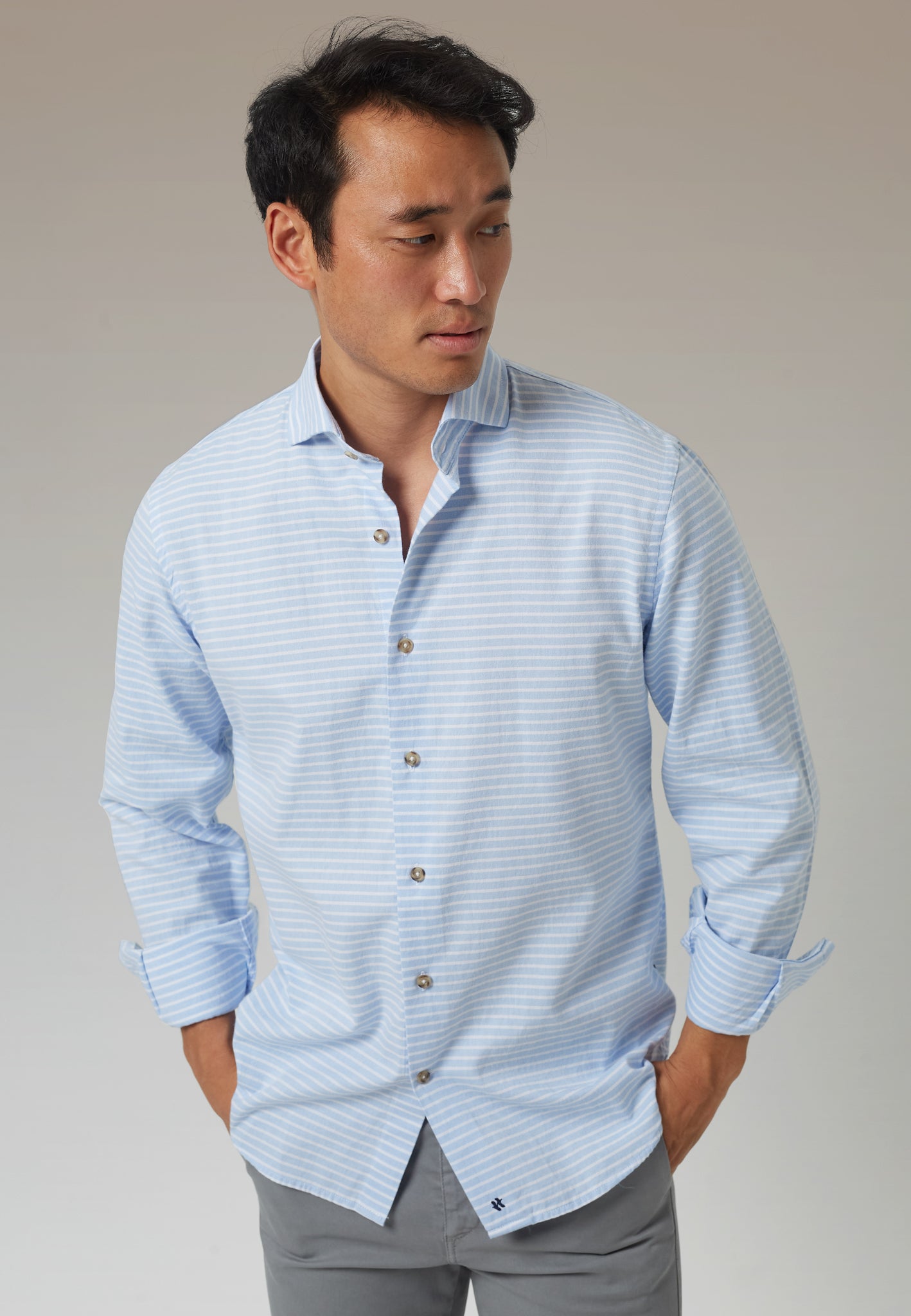 CAMISA REGATA OCU CELESTE