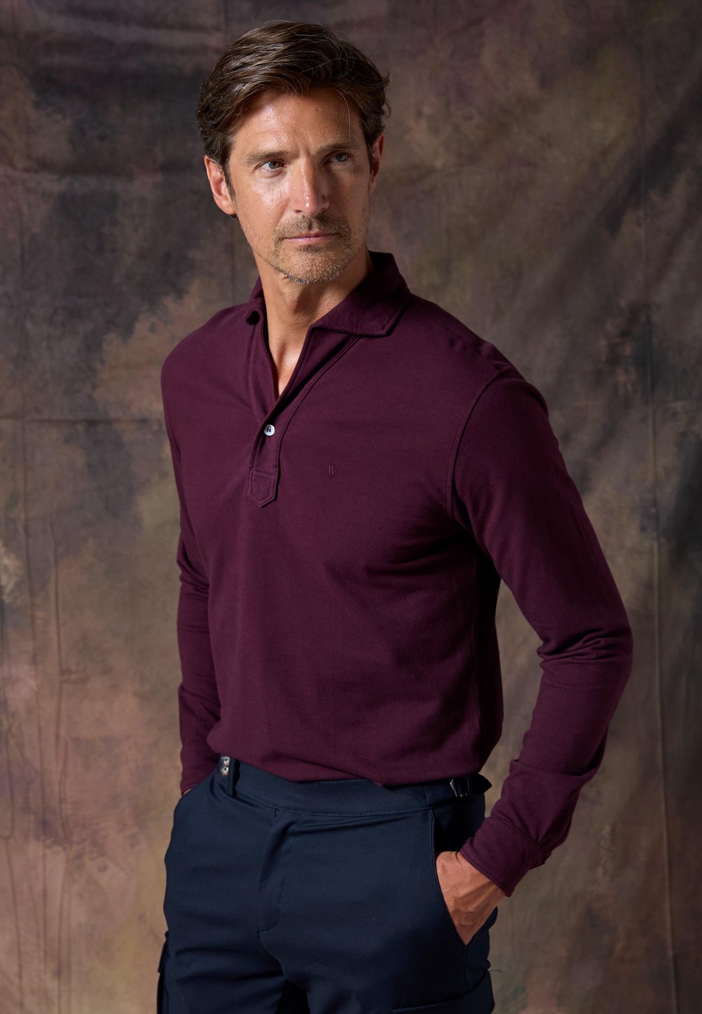 RIMINI BURGUNDY LONG SLEEVE POLO SHIRT