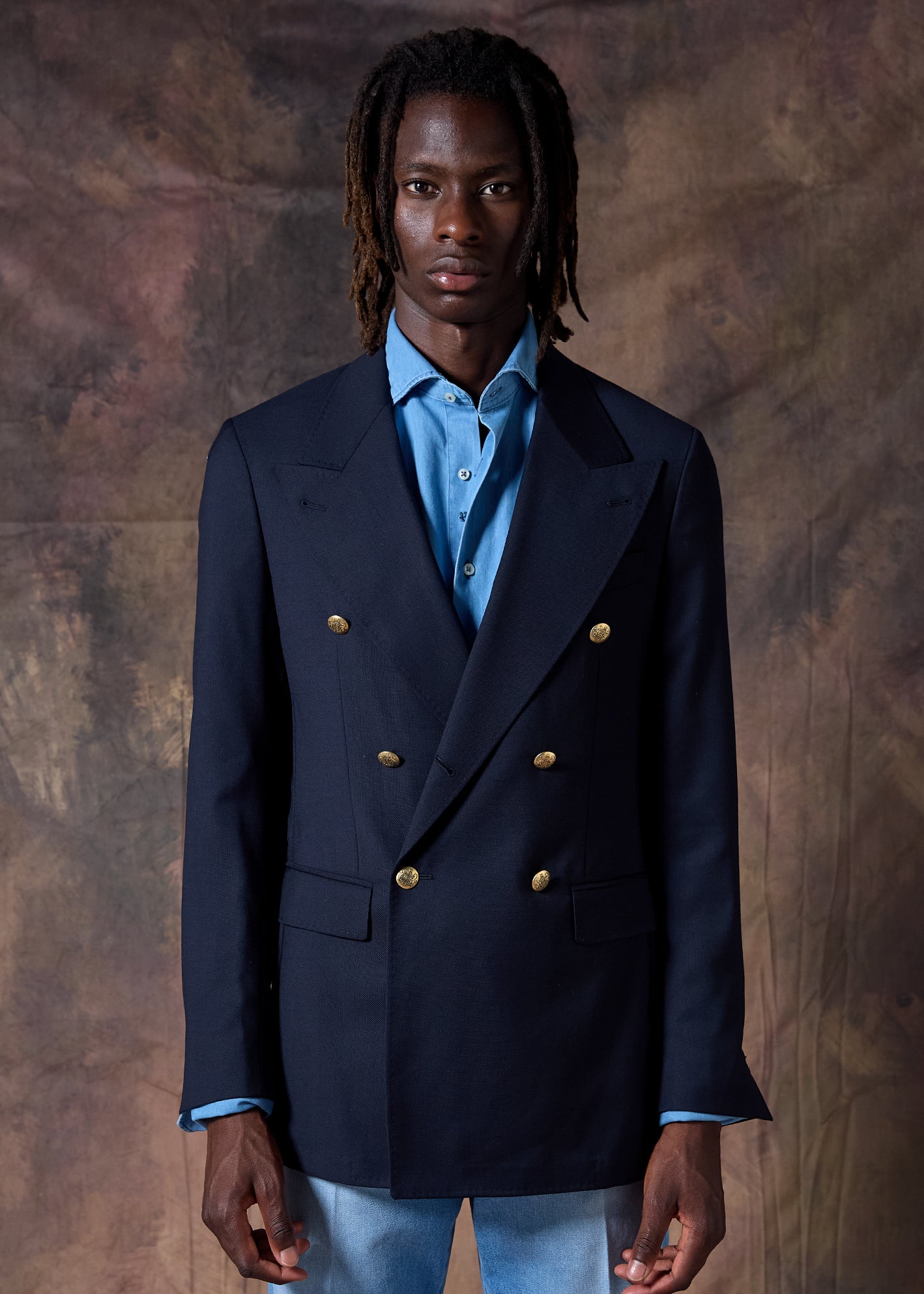 PREMIUM NAVY SUPER 110' WOOL HOPSACK DOUBLE-BREASTED BLAZER