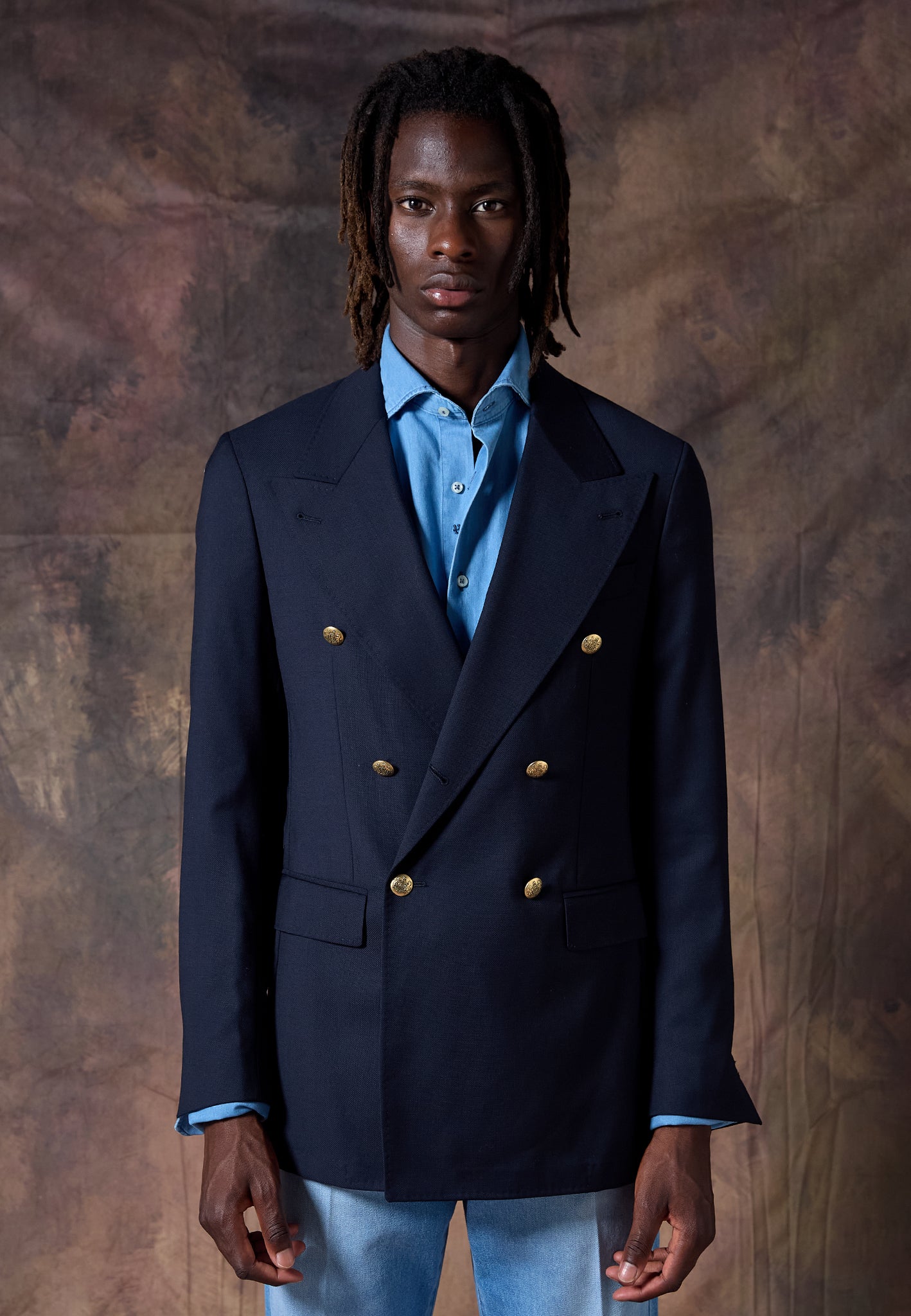 PREMIUM NAVY SUPER 110' WOOL HOPSACK DOUBLE-BREASTED BLAZER