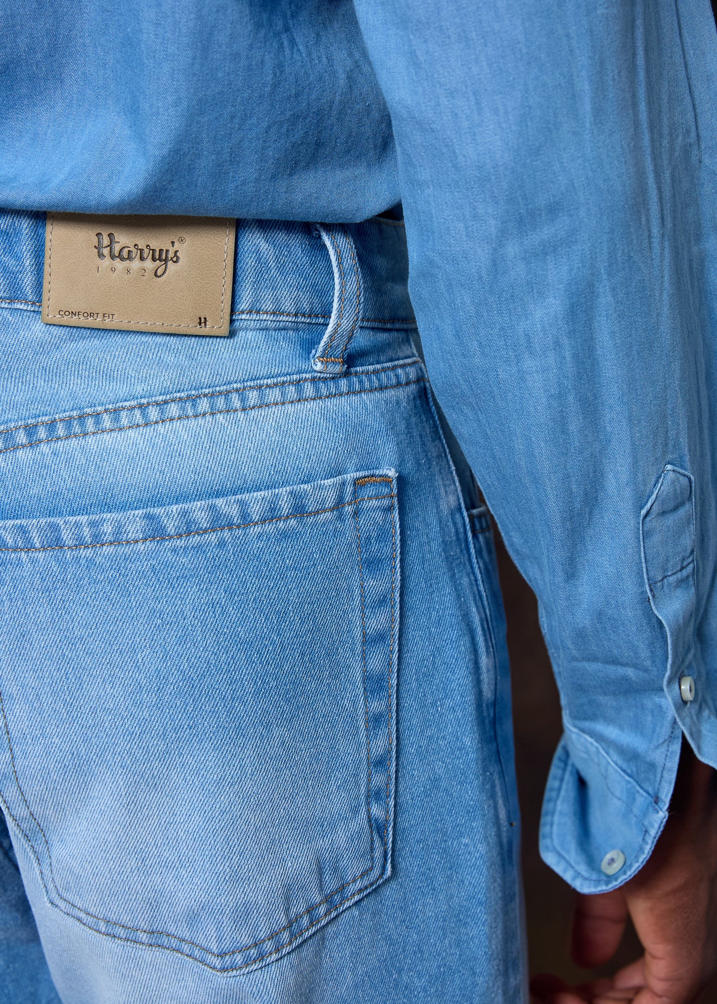 BLUE DENIM COMFORT FIT TROUSERS