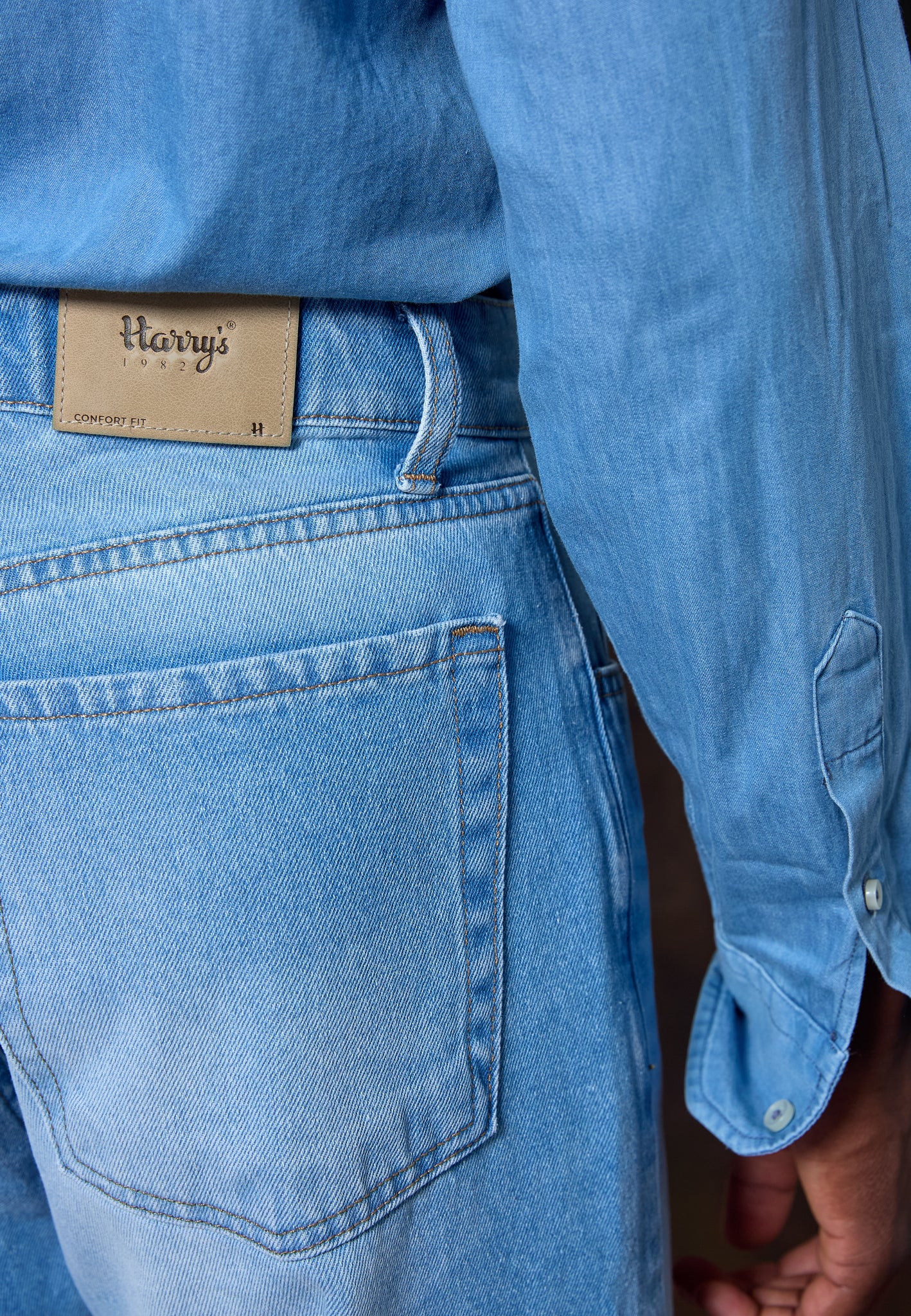 BLUE DENIM COMFORT FIT TROUSERS