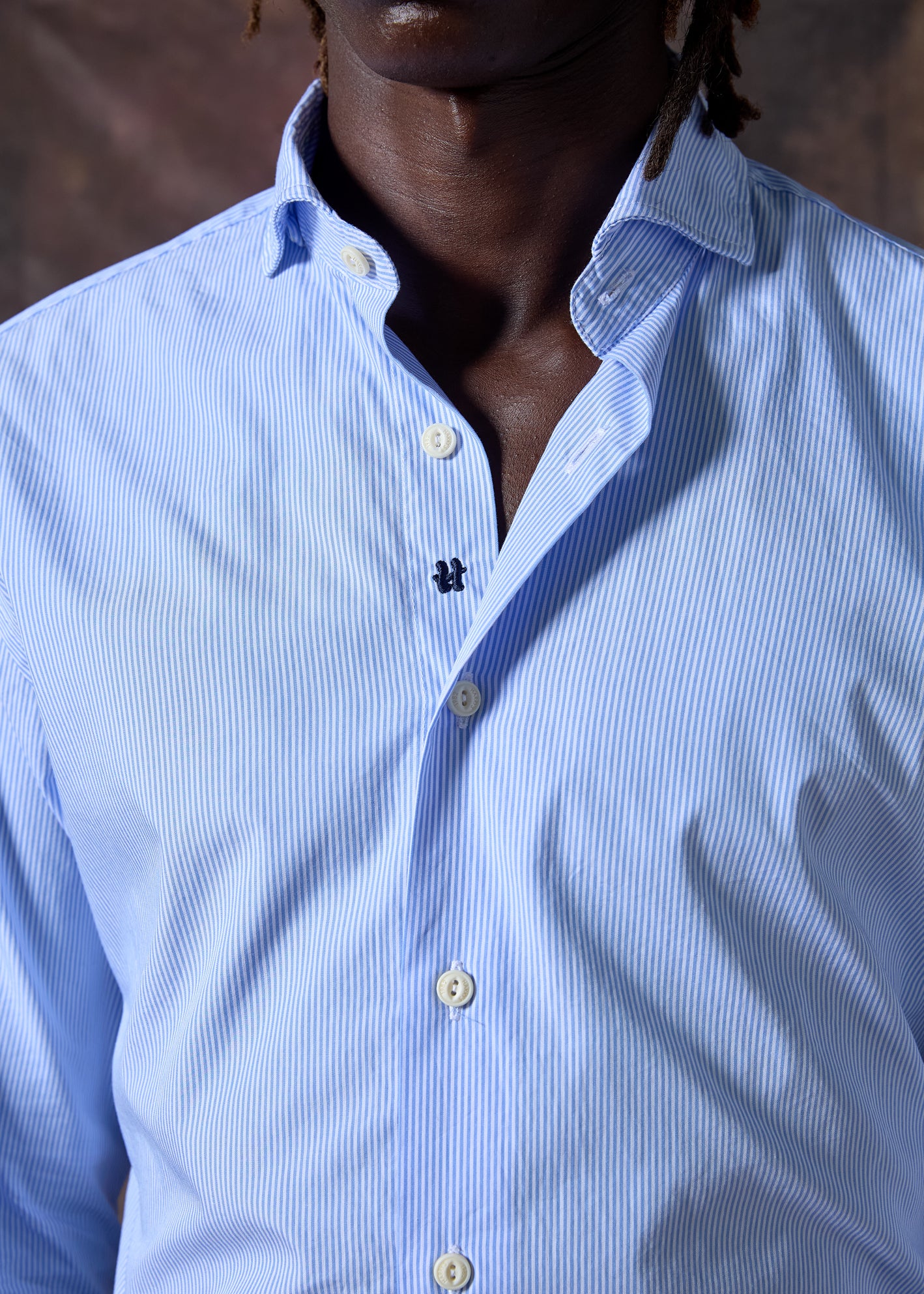 CAMISA MIL RAYAS ALGODÓN CELESTE