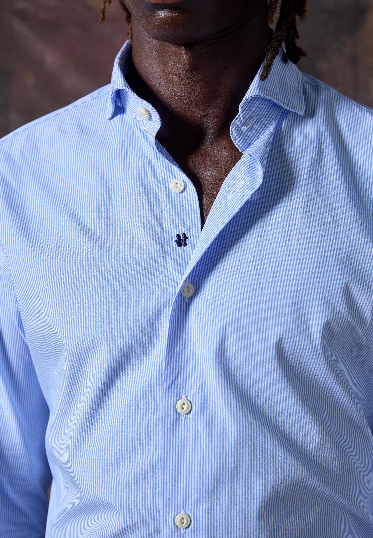 LIGHT BLUE FINE STRIPE COTTON SHIRT