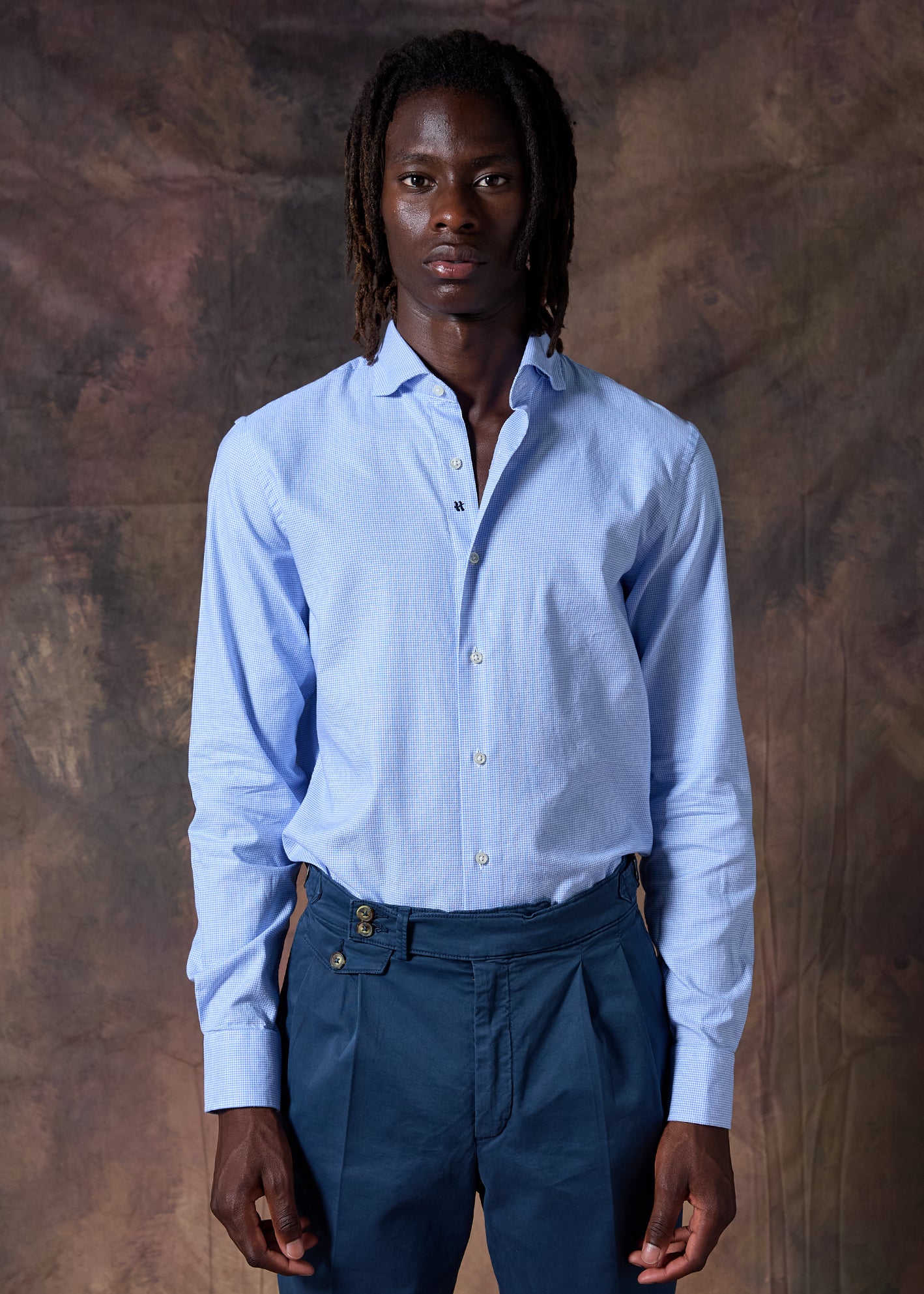 CAMISA PATA DE GALLO CELESTE