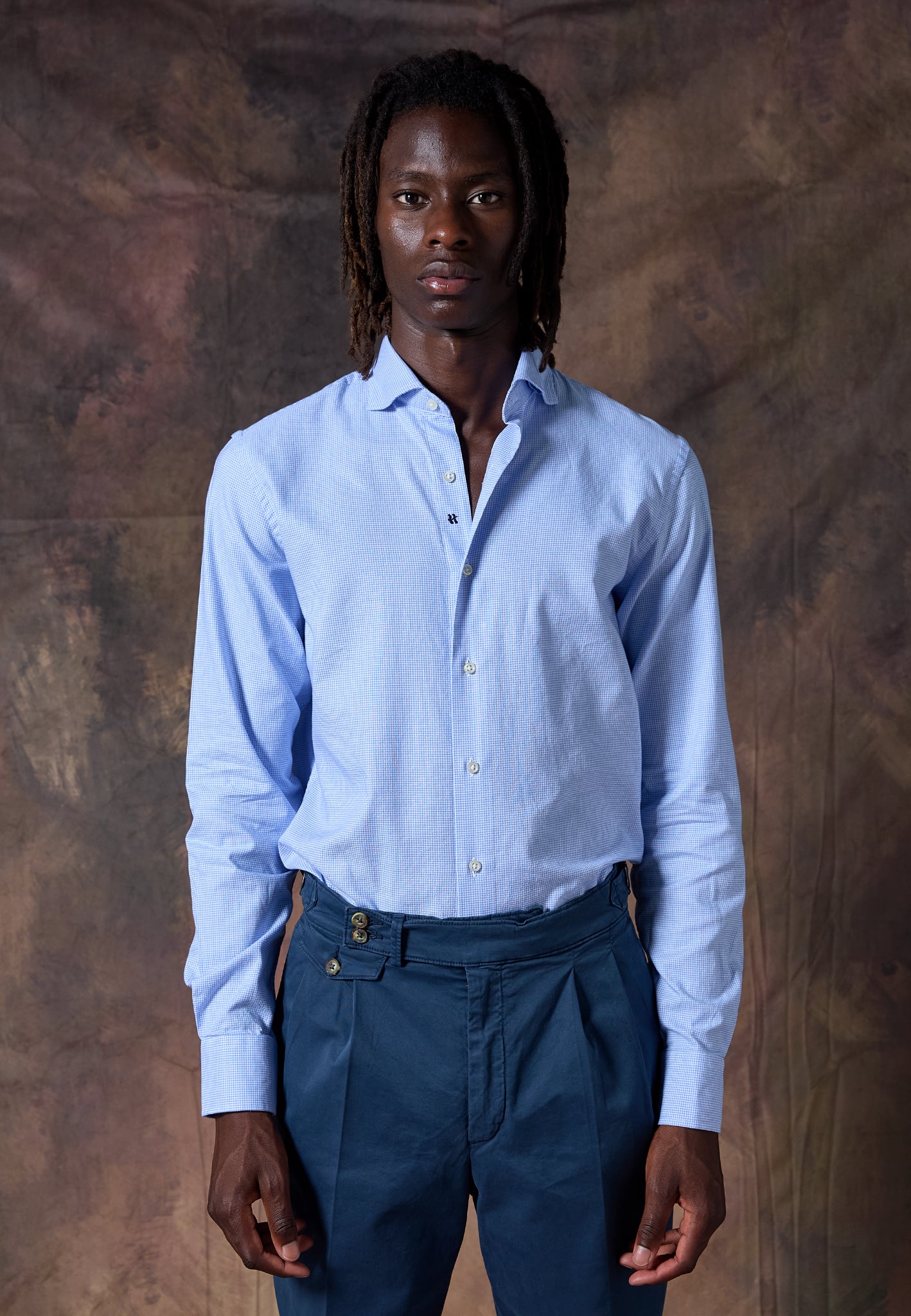 LIGHT BLUE HOUNDSTOOTH SHIRT