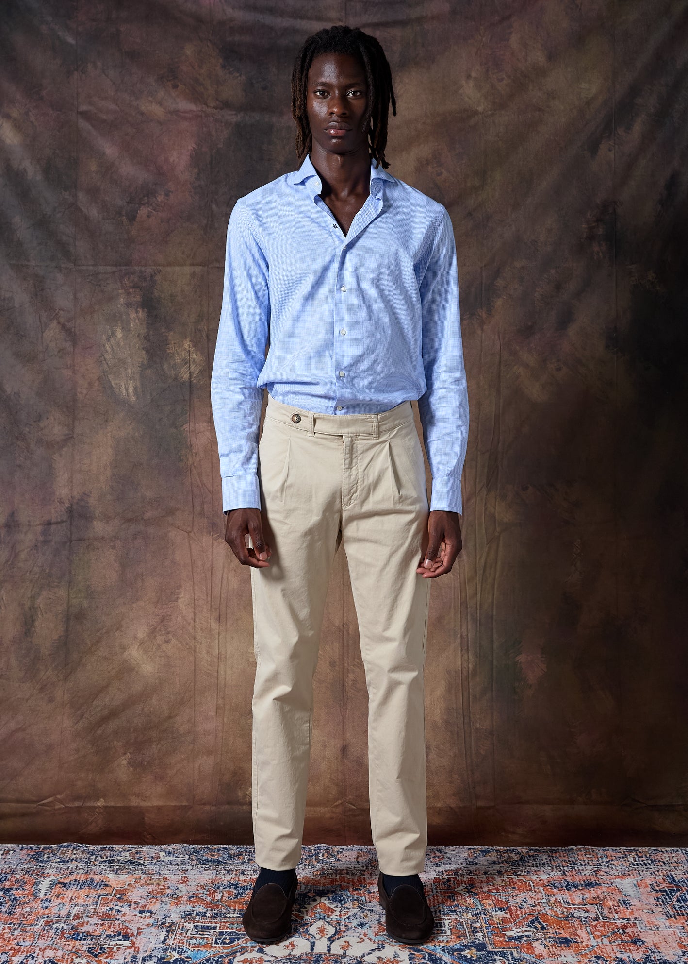 CAMEL PLEATED CHINO TROUSERS