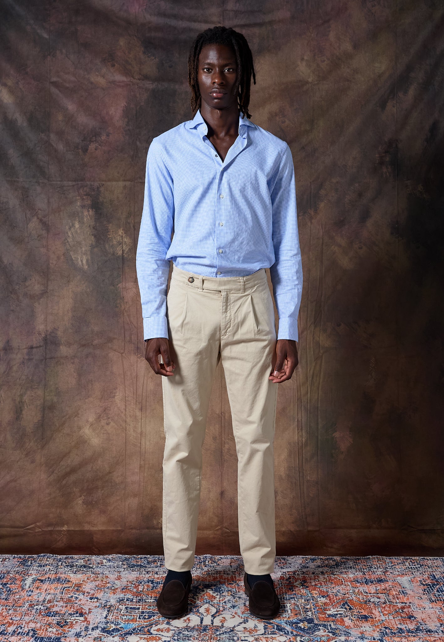 CAMEL PLEATED CHINO TROUSERS