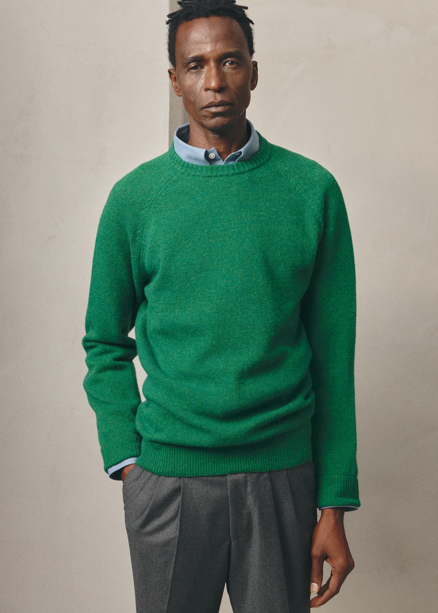 GREEN WOOL BOXY JUMPER