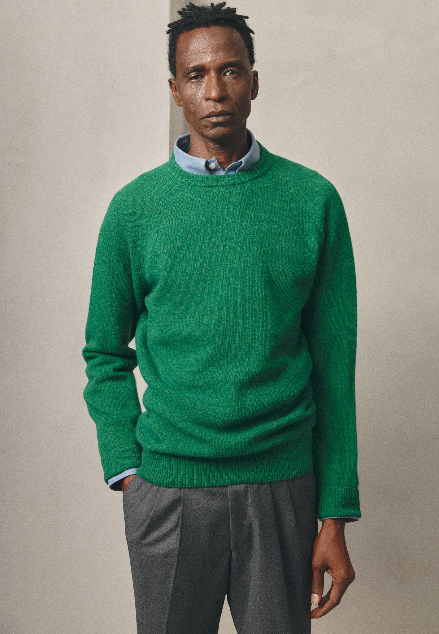 GREEN WOOL BOXY JUMPER