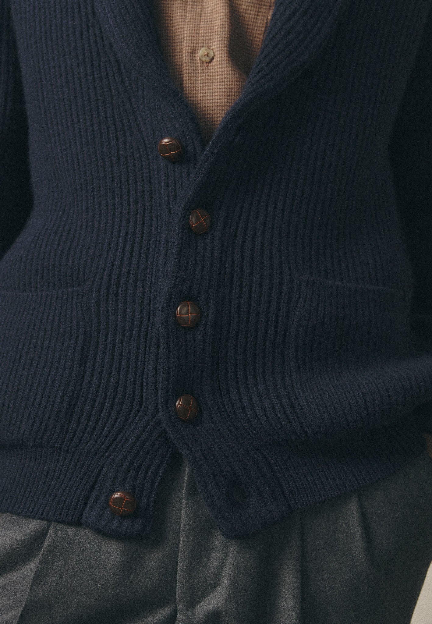 NAVY SHAWL COLLAR CARDIGAN