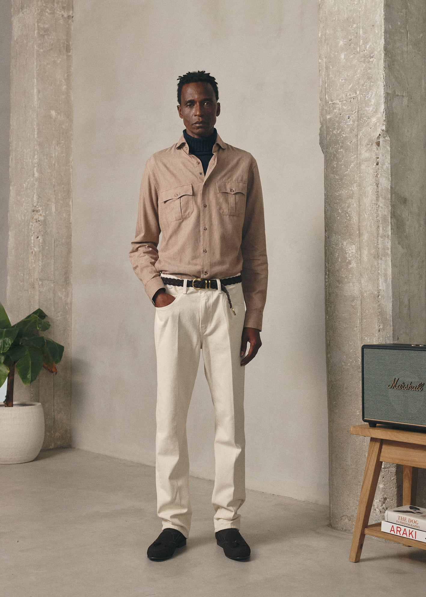 ECRU DENIM COMFORT FIT TROUSERS