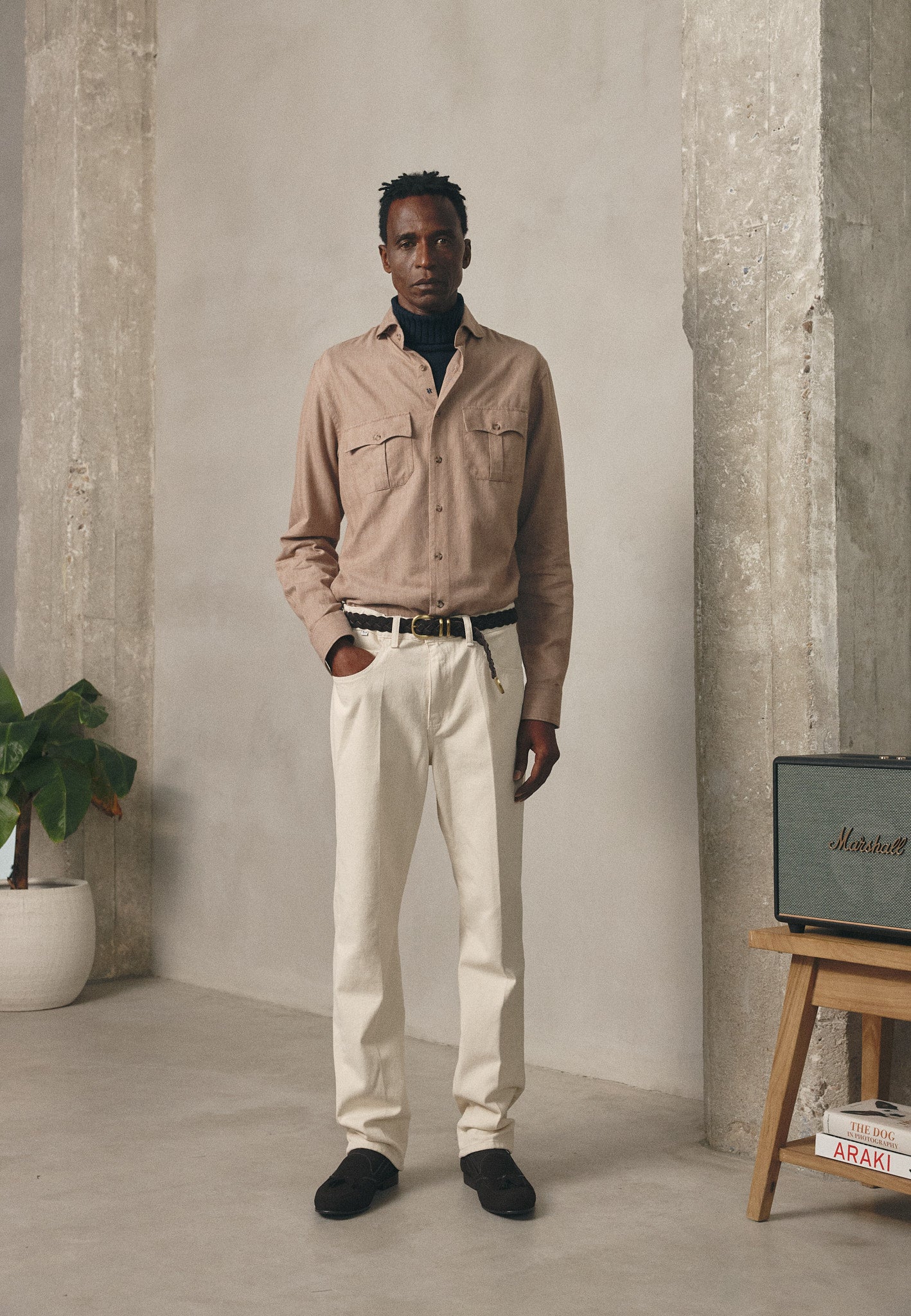 ECRU DENIM COMFORT FIT TROUSERS