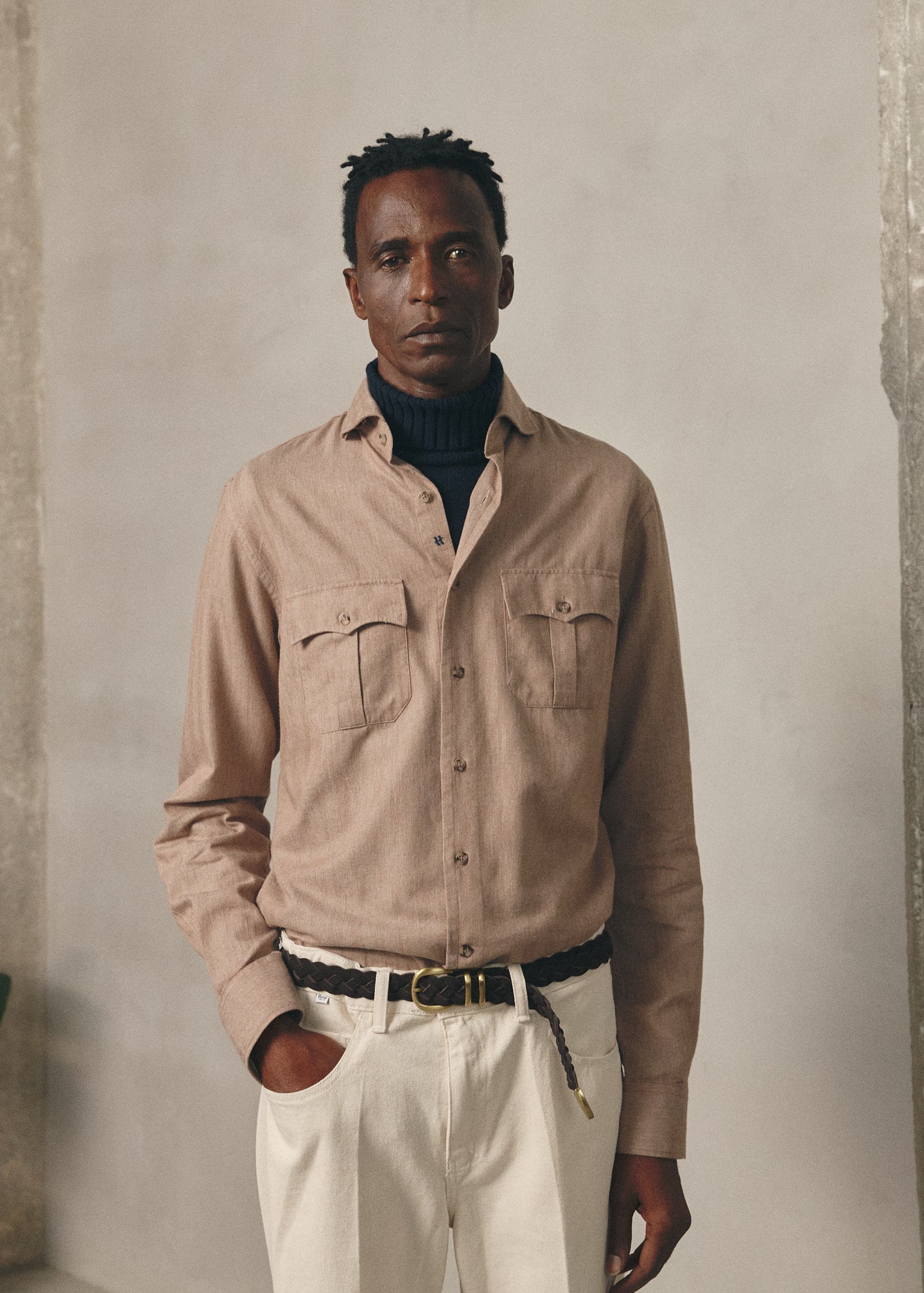 CAMEL HERRINGBONE SHIRT