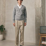 GREY WOOL V-NECK JUMPER
