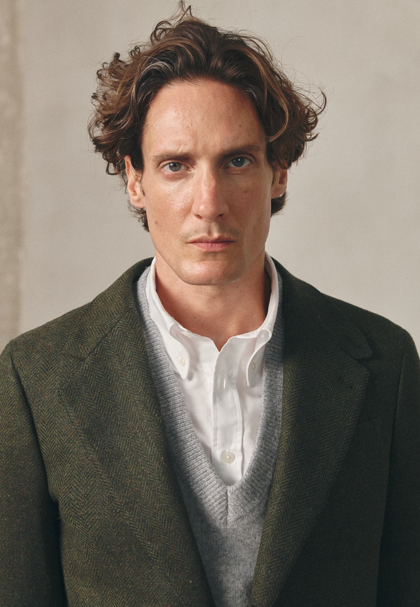 KHAKI HERRINGBONE WOOL BLAZER