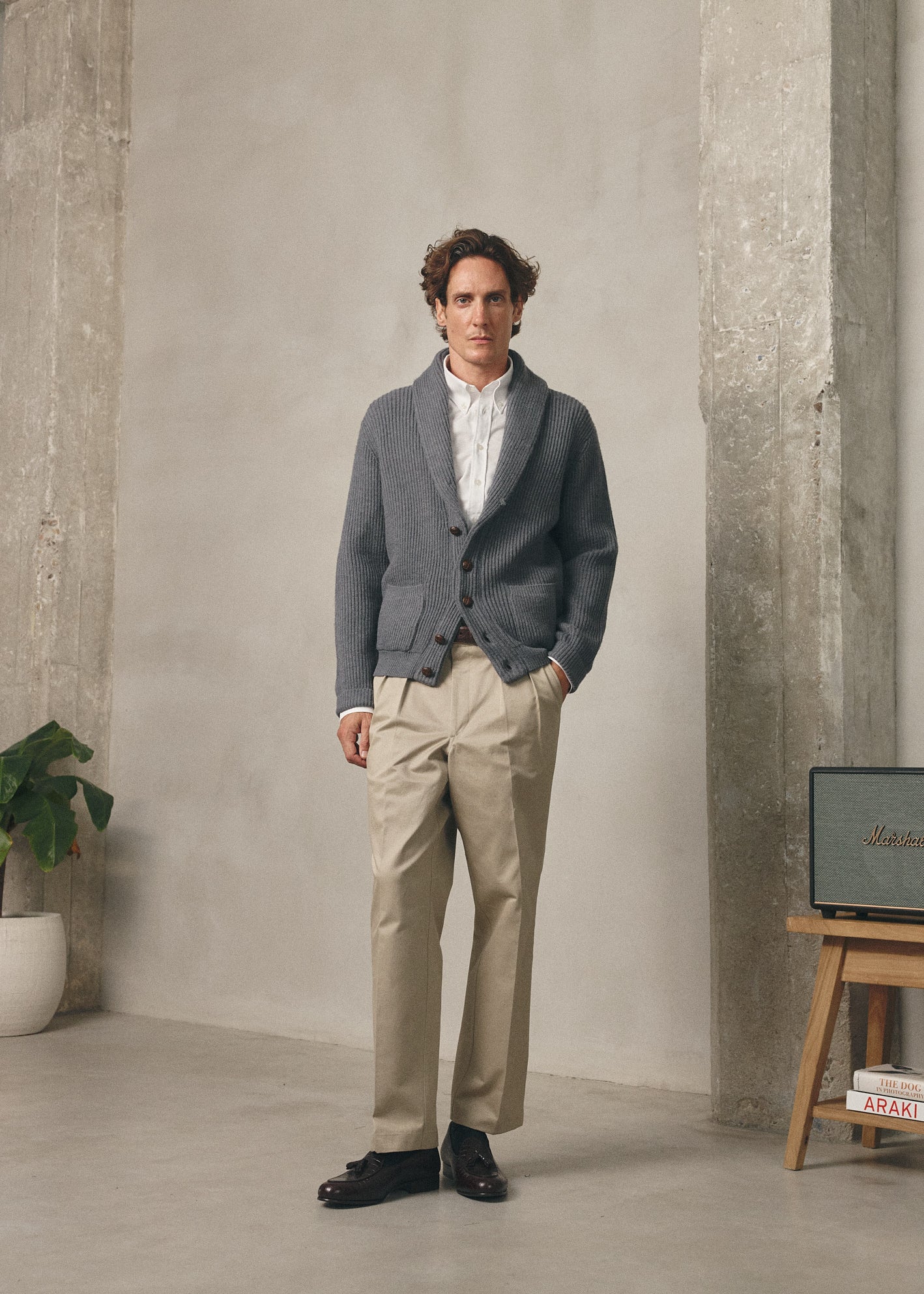 CHARCOAL SHAWL COLLAR CARDIGAN