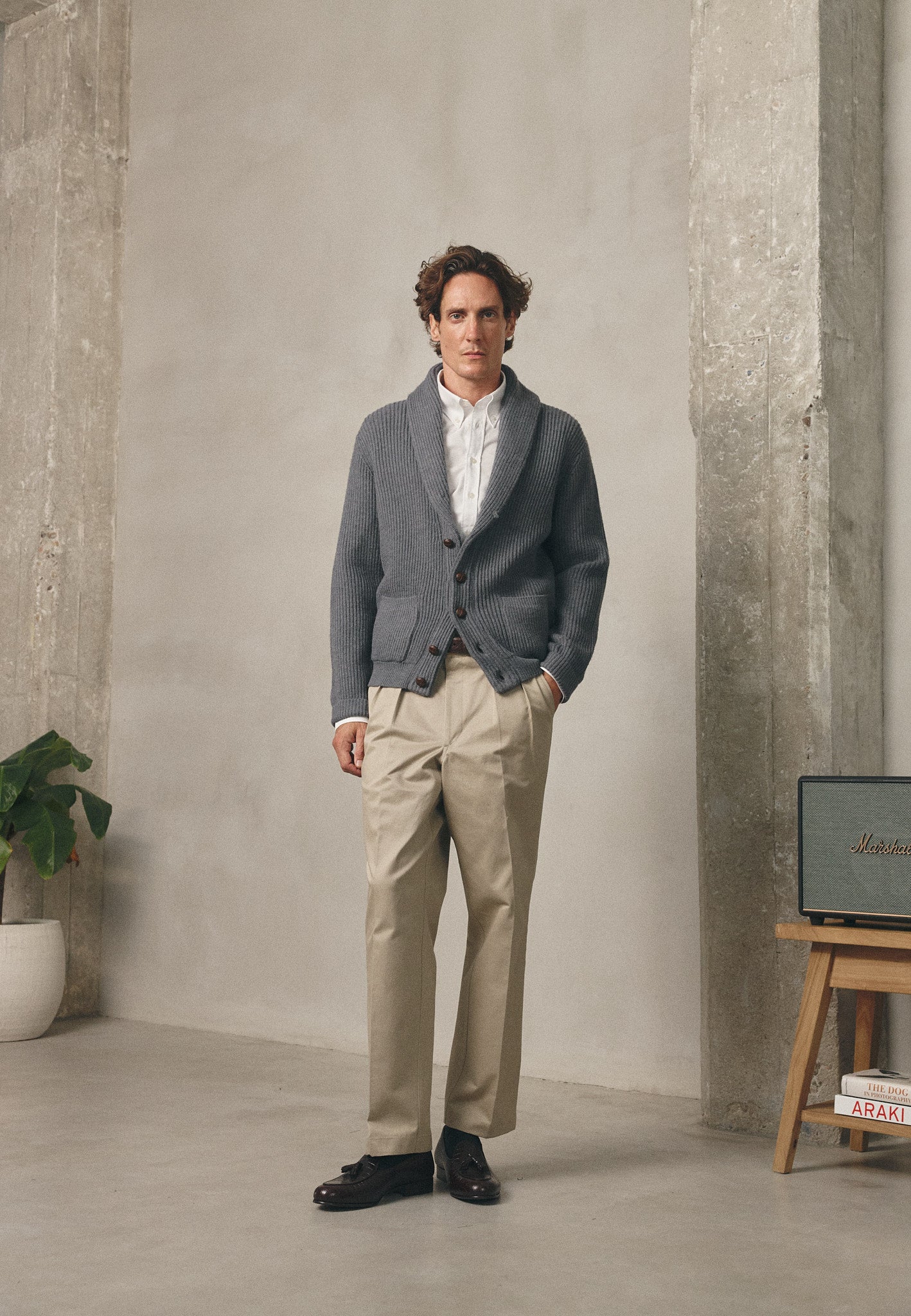 CHARCOAL SHAWL COLLAR CARDIGAN
