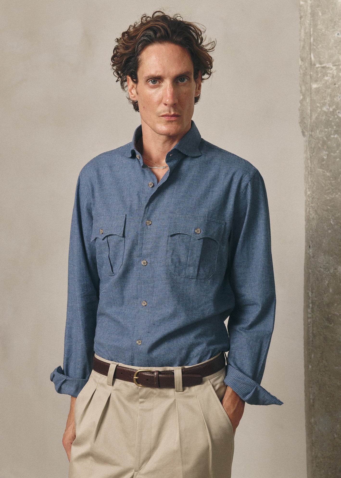 BLUE HOUNDSTOOTH SHIRT