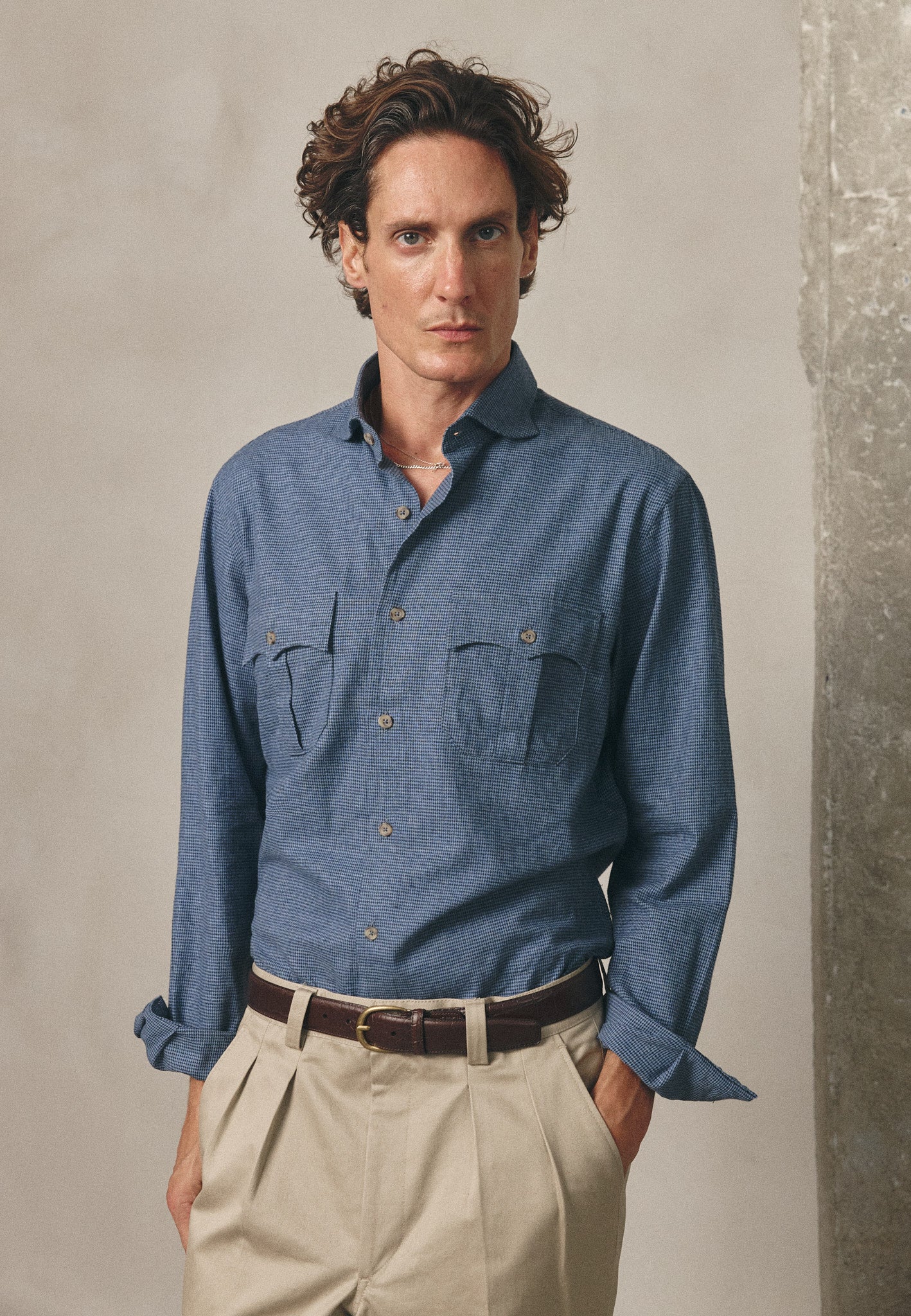 BLUE HOUNDSTOOTH SHIRT