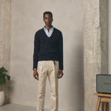 NAVY WOOL V-NECK JUMPER
