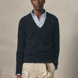NAVY WOOL V-NECK JUMPER
