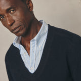 NAVY WOOL V-NECK JUMPER