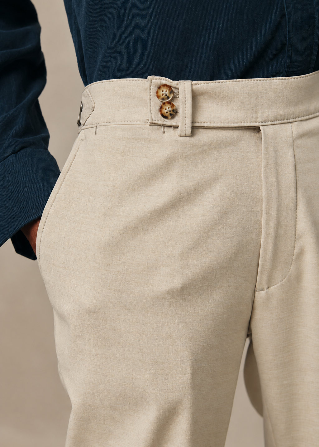 BEIGE NYLON TROUSERS WITH SIDE ADJUSTERS