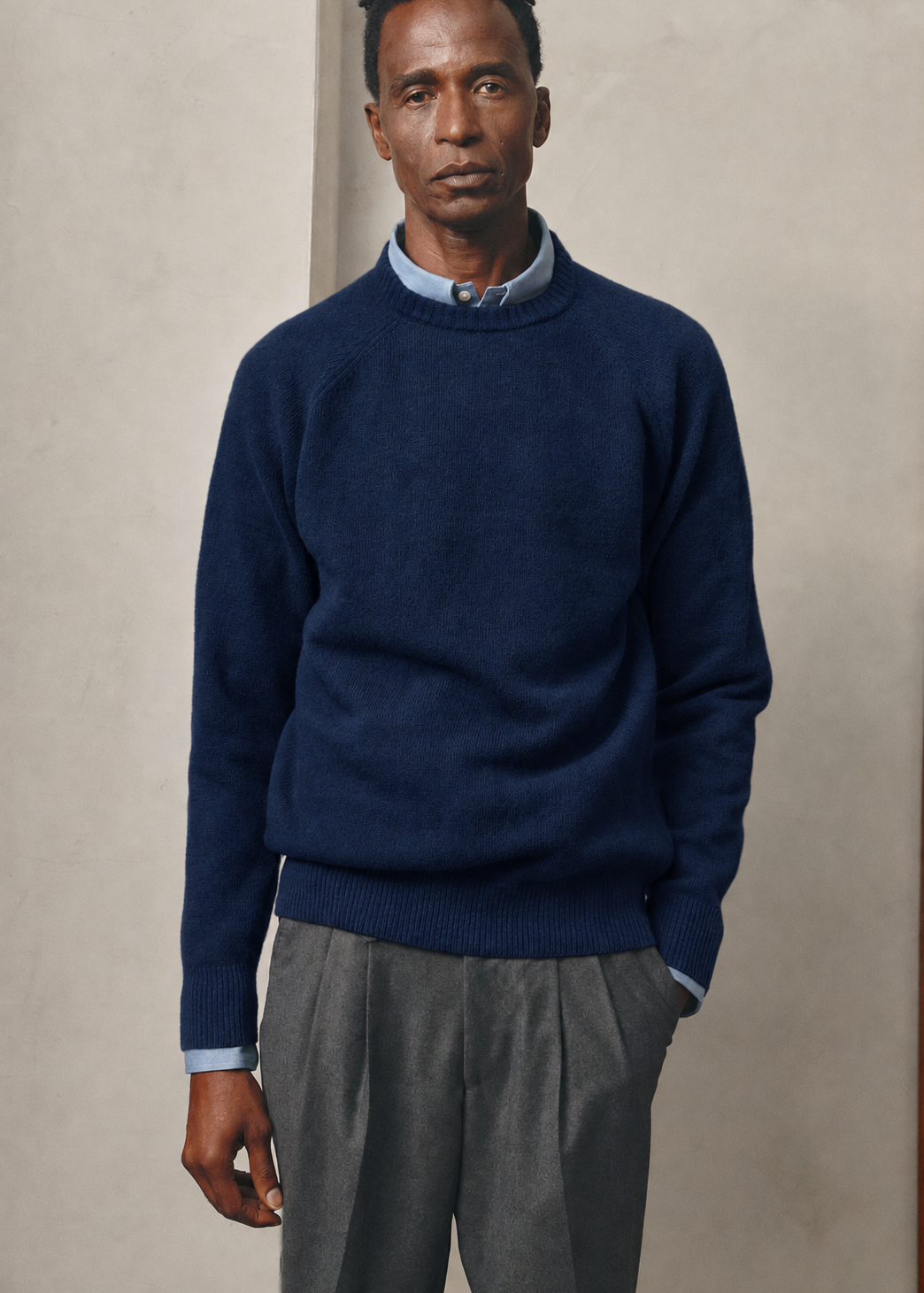 NAVY WOOL BOXY JUMPER