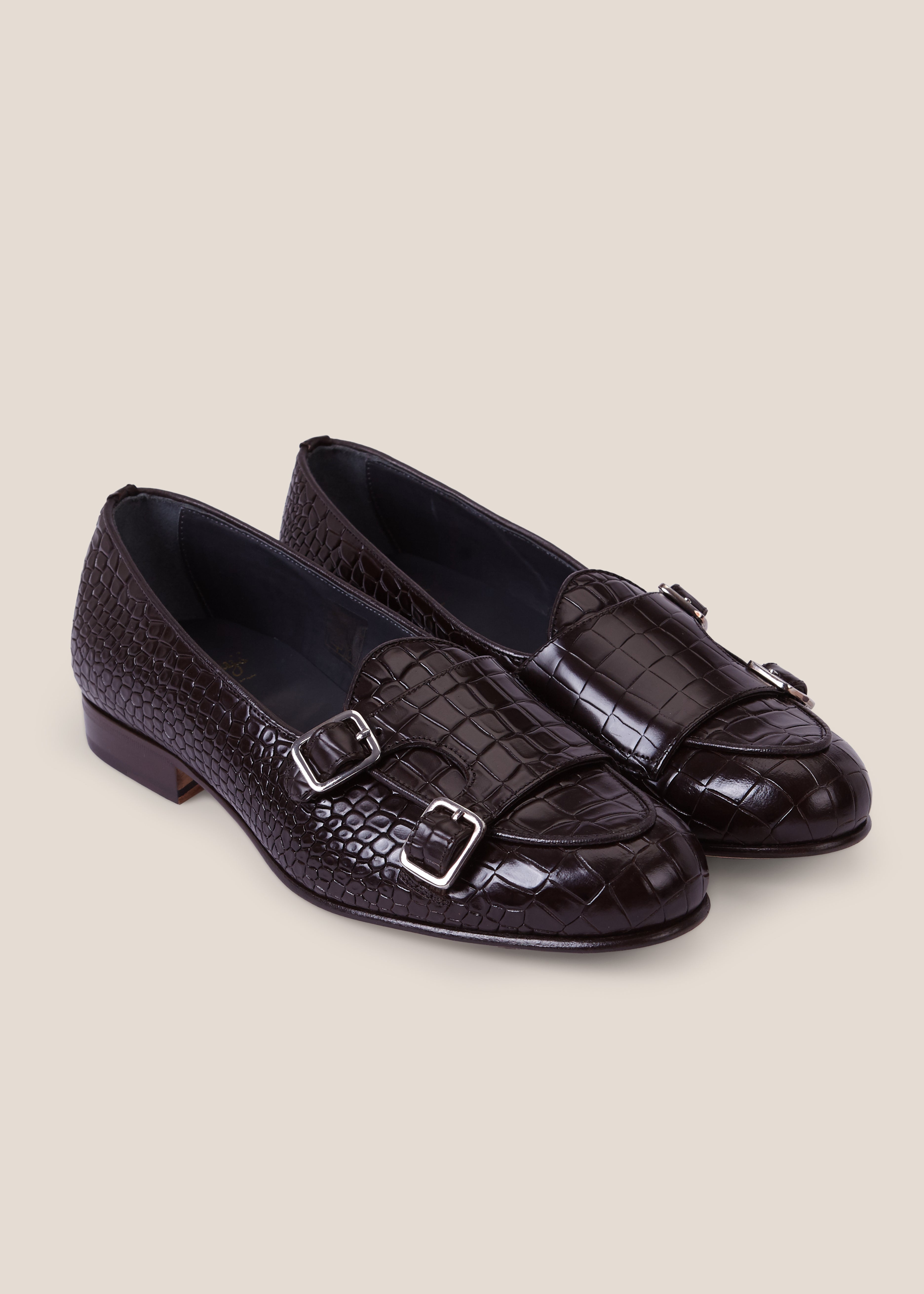 MÓNACO CROC-EFFECT LEATHER MONK STRAP